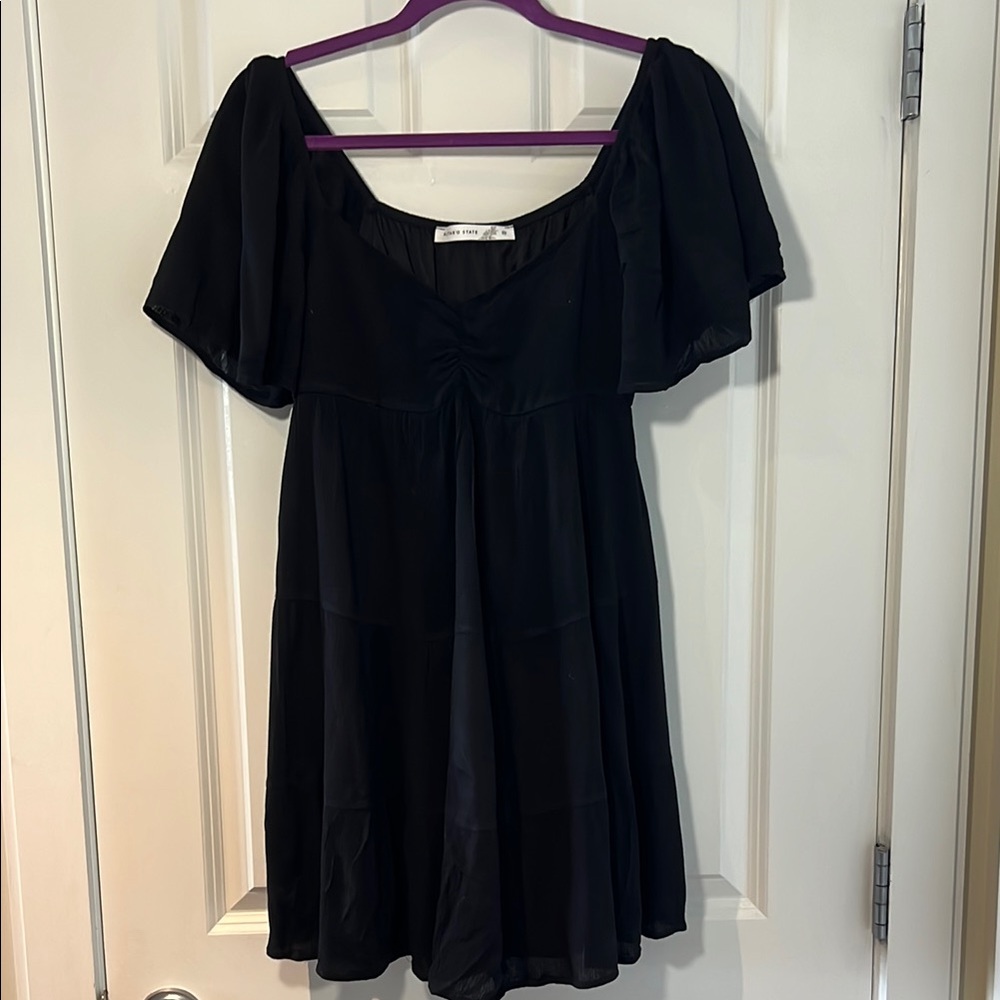 Altar'd State Black Sweetheart Neck Flutter Sleeve Mini Dress